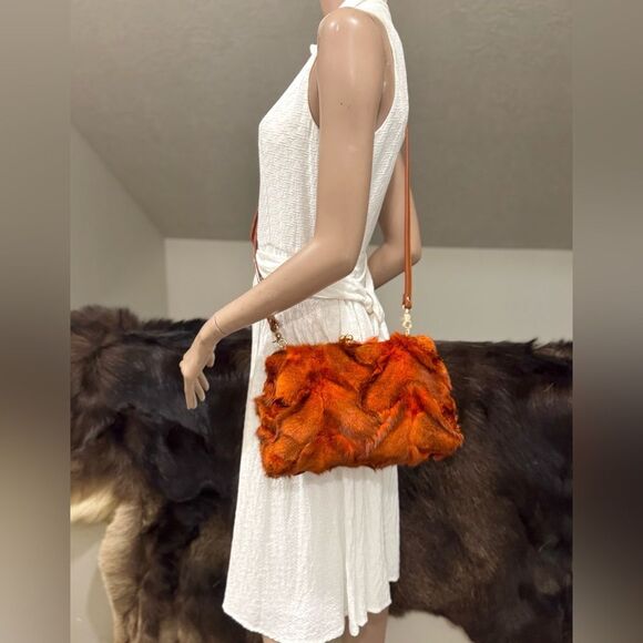 Real Fox Fur Herringbone Pattern Handmade Kisslock Clutch/Shoulder Bag/Crossbody - Picture 7 of 16